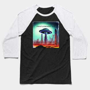 Robot Alien City with Spaceship Baseball T-Shirt